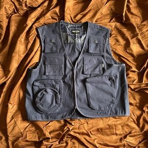 Tier NYC: Navy Blue Suede Zip Up Vest